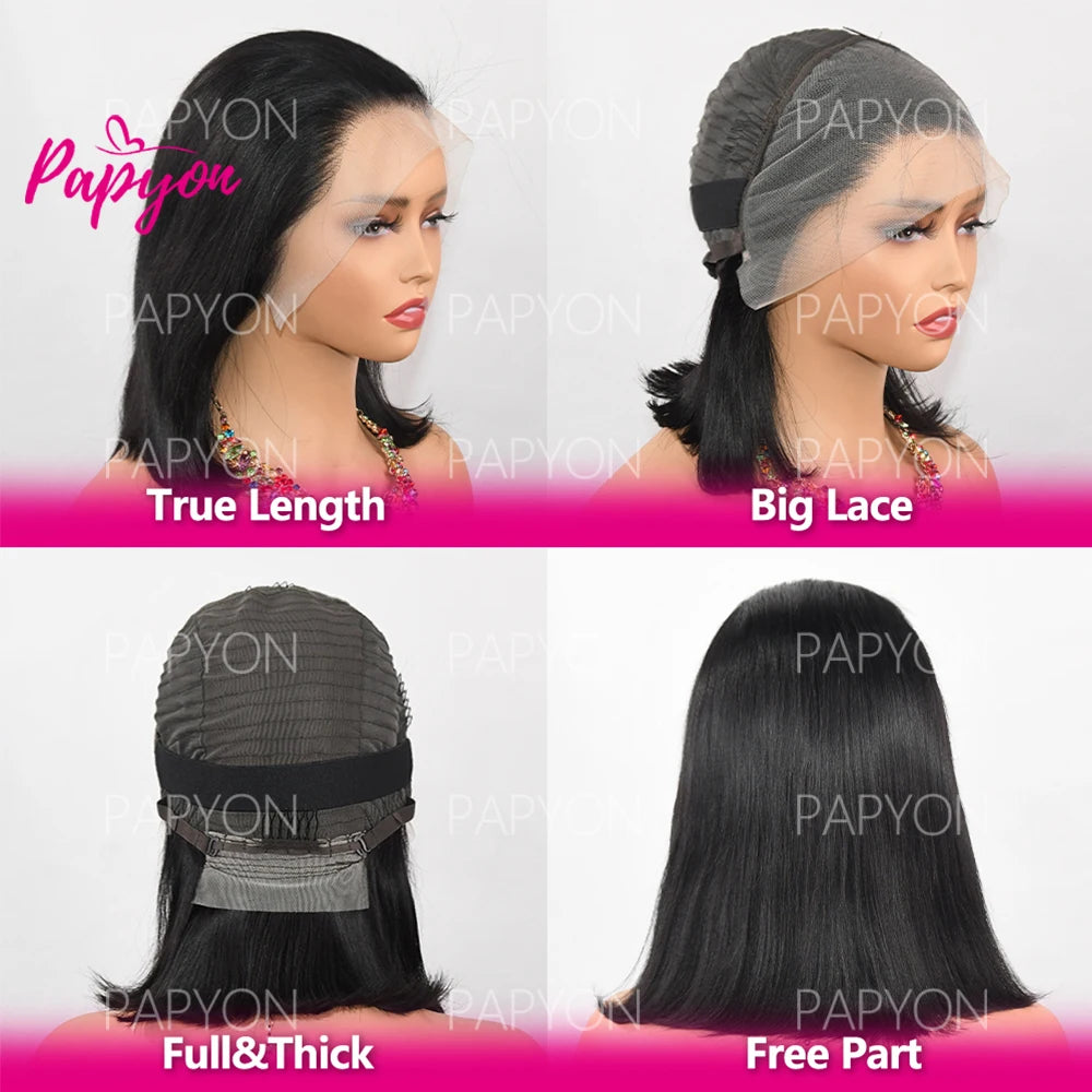 13x6 Straight Lace Frontal Brazilian Human Hair Short Bob Wig For Women 15A Straight Transparent Lace Front Bob Wigs 8 10 12 14 16 Inch