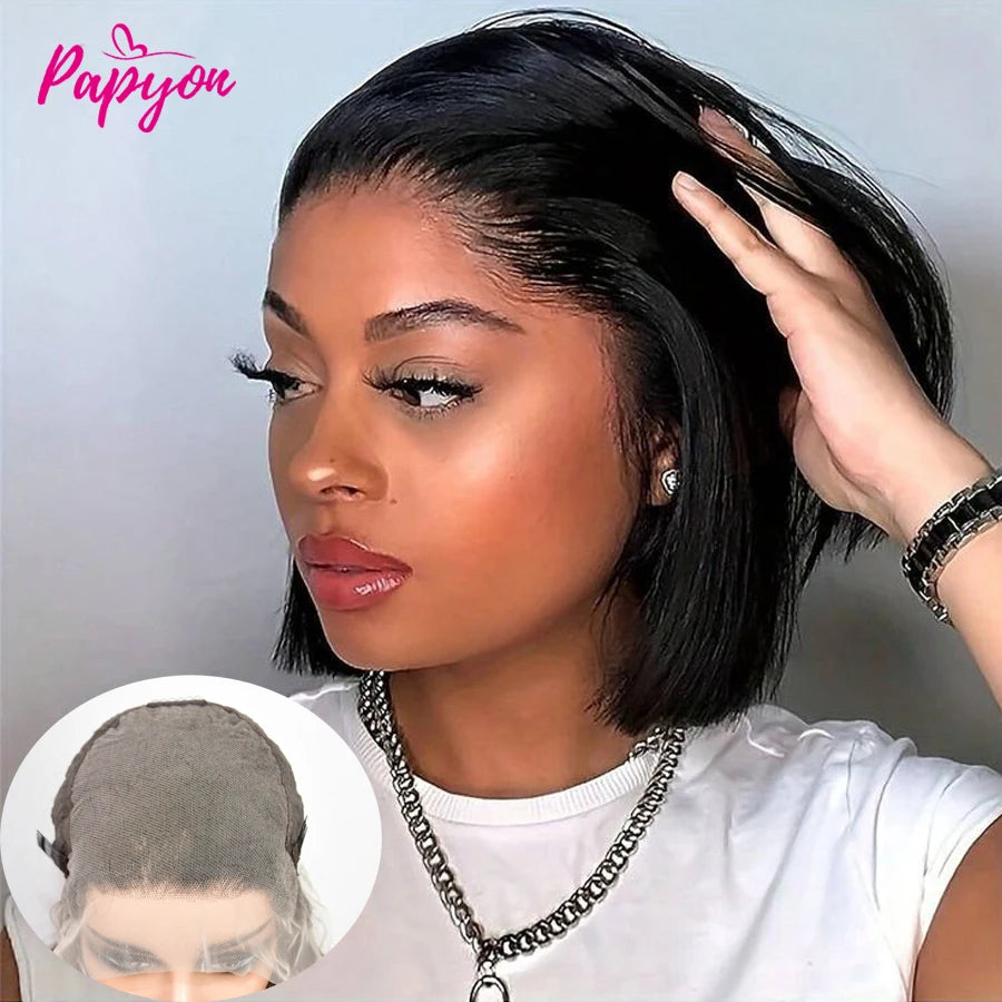 13x6 Straight Lace Frontal Brazilian Human Hair Short Bob Wig For Women 15A Straight Transparent Lace Front Bob Wigs 8 10 12 14 16 Inch