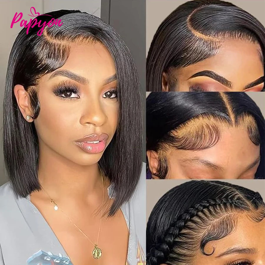 13x6 Straight Lace Frontal Brazilian Human Hair Short Bob Wig For Women 15A Straight Transparent Lace Front Bob Wigs 8 10 12 14 16 Inch